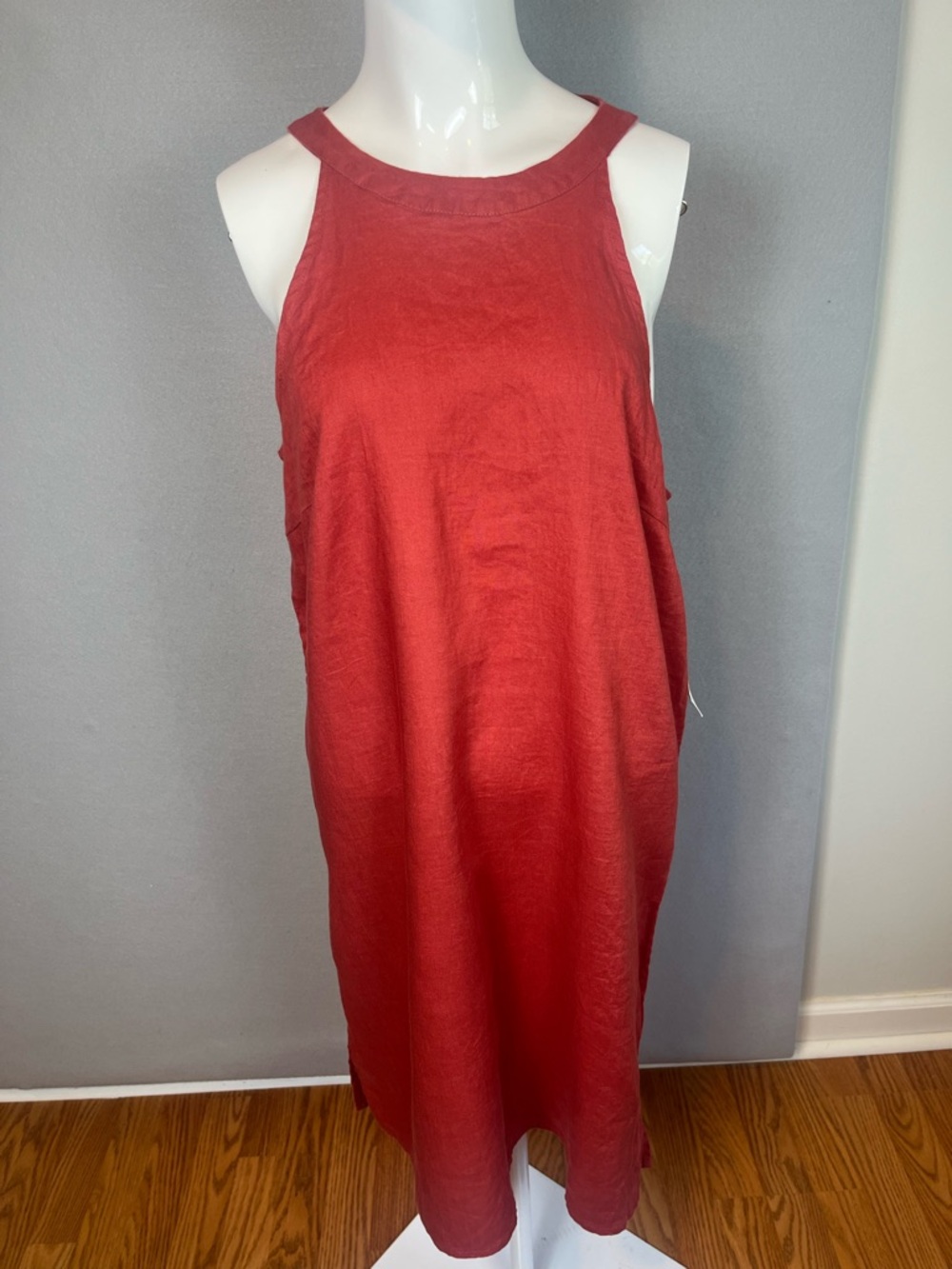 Sigrid Olsen XS 100% Linen Shift Dress Earthy Red Minimalist Coastal Cottage